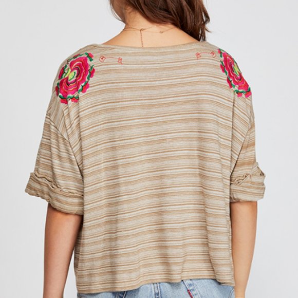 Free People • Catalunya Embroidered Strip Tee• NWT - Picture 4 of 10